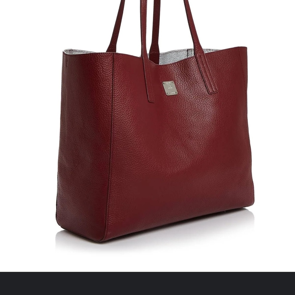 MCM Wandel Burgundy and Silver Reversible Leather Tote